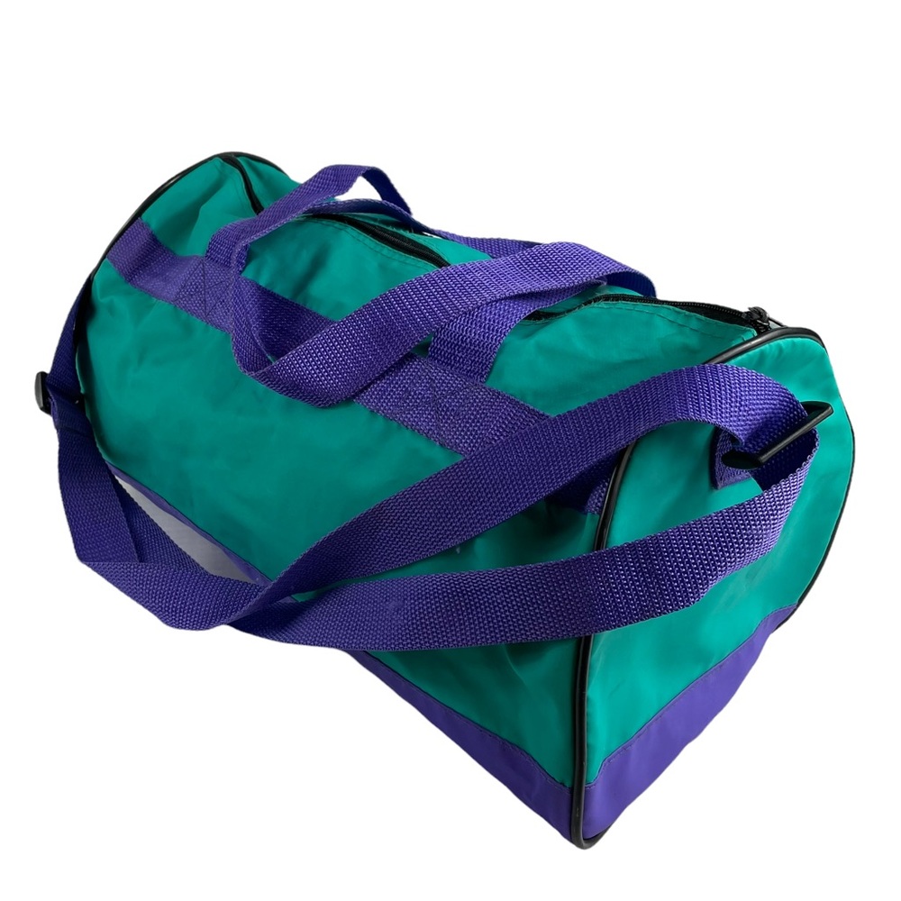 Vintage 1990s Mini Duffle Bag Purse Travel Two-tone Aqua Purple Zipper Pocket 90